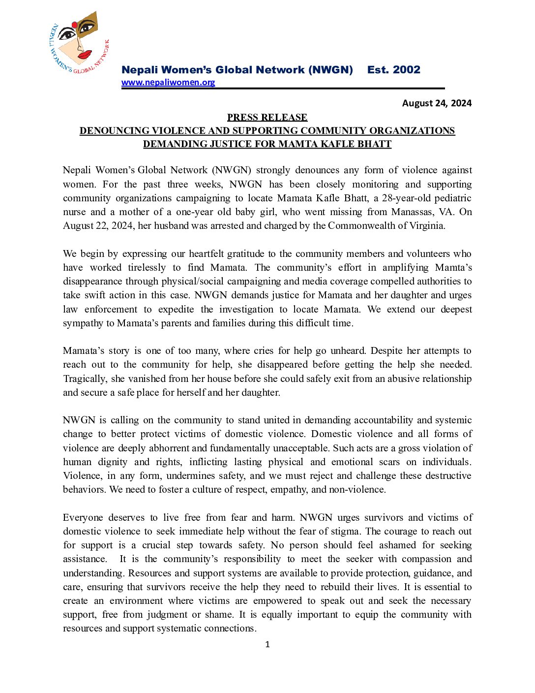 Denouncing violence and supporting community organizations demanding justice for Mamta Kafle Bhatt – Feb 5, 2026